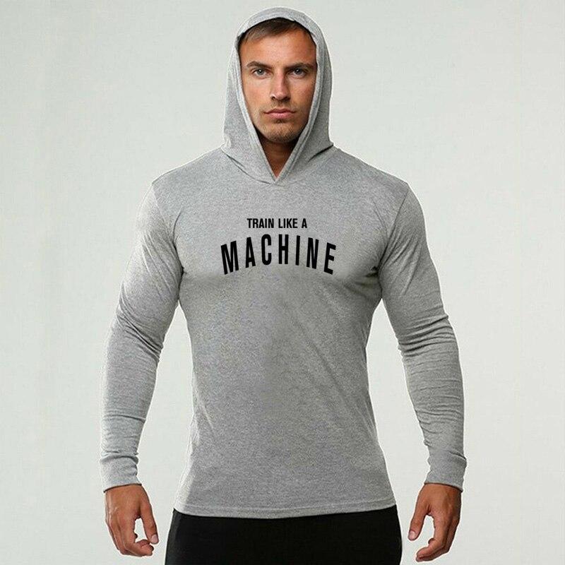 Muscleguys Мужская футболка с длинными рукавами и принтом «МАШИНА», модная нижняя рубашка, красивый свитер с капюшоном в стиле поп, одежда для бега