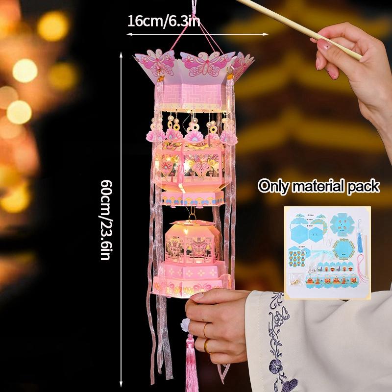 2026 Mid-Autumn Festival Lantern Handheld Paper Lotus Flower DIY Lantern Material Kit Glowing Festival Lantern Lotus Light Decor