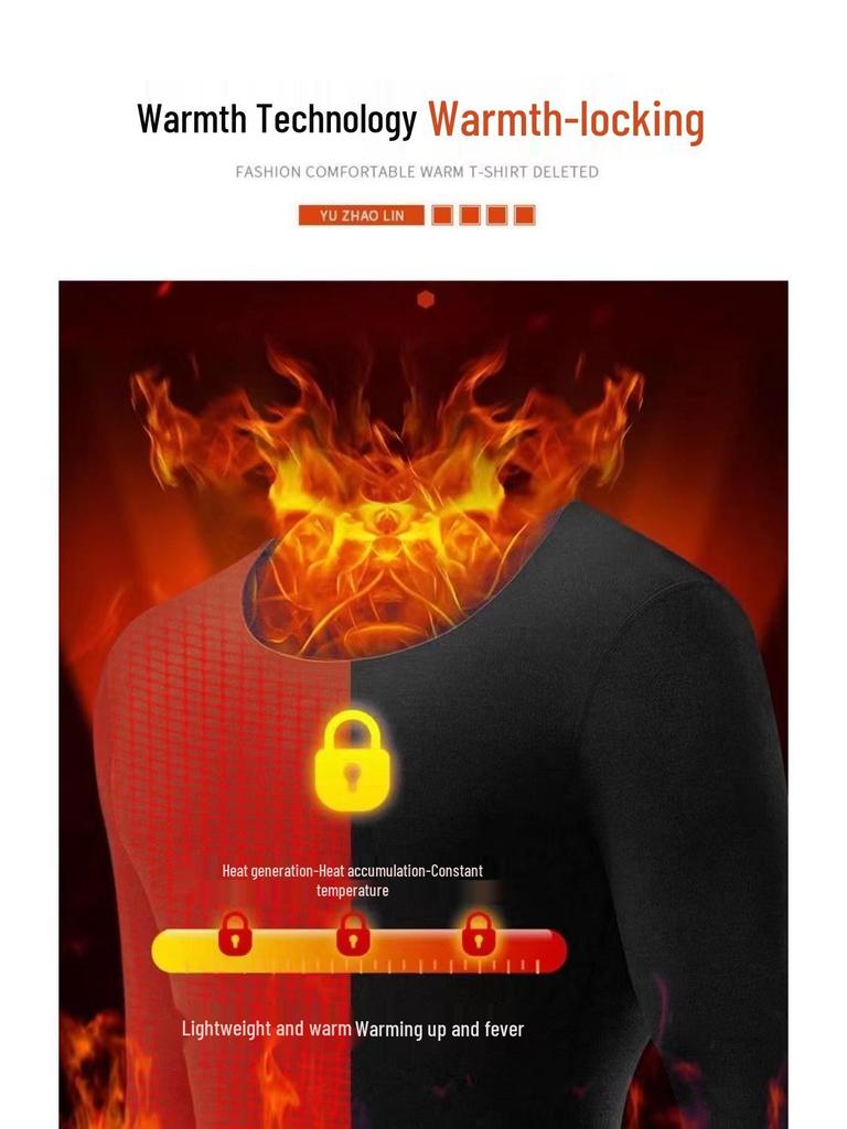 Men's Korean Fleece Set: Long Sleeve, Long Pants, High Neck, Double-Sided, Warm Base Layer for Autumn and Winter