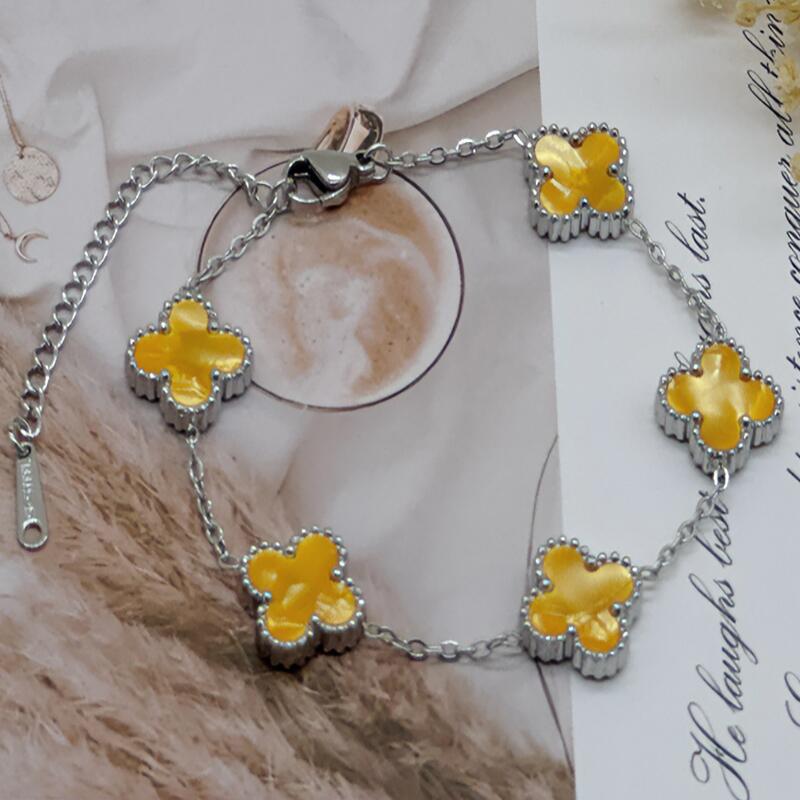 15mm High Version Of Five Flowers Lucky Four-Leaf Clover Bracelet 18k No Colour Loss Double-Sided Shell Bracelet