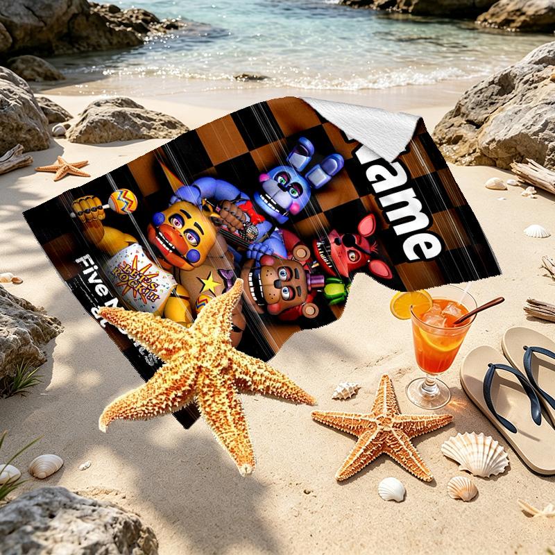 Custom Name Personalized Five Nights at Freddy's Print Beach Towel, for Trip Camping Beach Party Home Decor, Birthday Gift for Family & Friends