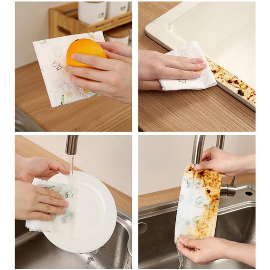 50/100/200Pcs/Roll Kitchen Paper Towel Super Water Oil Absorbent Wet Dry Dual Use Food Grade Tear-off Reusable Washable Lazy Rag Dishwashing Cloth