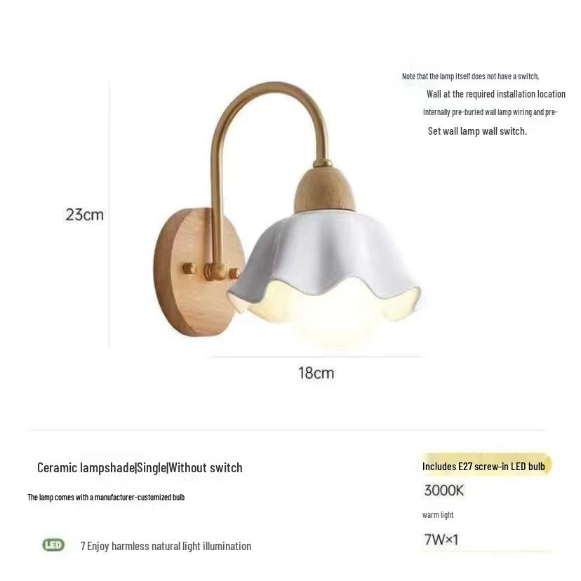 Solid Wood Pull Cord Wall Lamp - Bedside, Corridor, or Study Cream Lamp