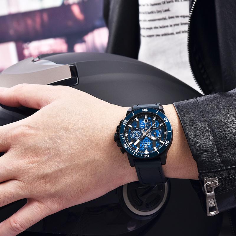 Многофункциональные мужские часы с хронографом, модные светящиеся водонепроницаемые кварцевые часы