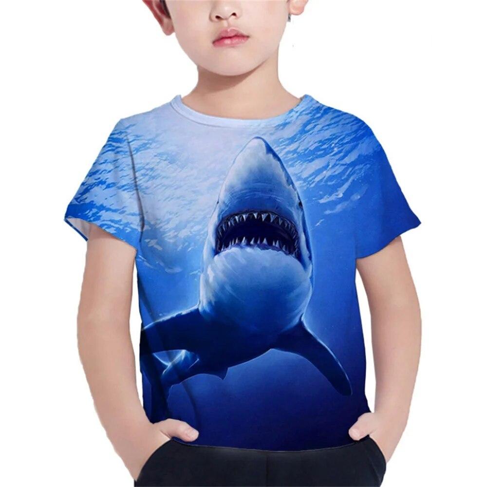 Shark Tshirt Kids Clothes Summer Animals Blue Sea T-Shirt For Boy Tee Shirt Children Top 2023 Short Sleeve 3d Print Girls Tees