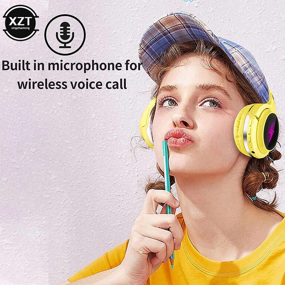 Симпатичная Bluetooth 5,0 гарнитура, 7 цветов, светодиодные наушники, беспроводные наушники для детей, детский подарок, SD-карта, аудиокабель 3,5 мм, наушники