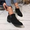New Winter Chunky Cotton Boots Women's Pointed Suede Butterfly Knot Side Zipper Soft-soled Non-slip Ankle Boots