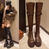 Combat Boots Zip Chuny Heel Buckle Vintage Fashion Casual Luxury Designer Western Over the Knee High Boots Platform Shoes Woman