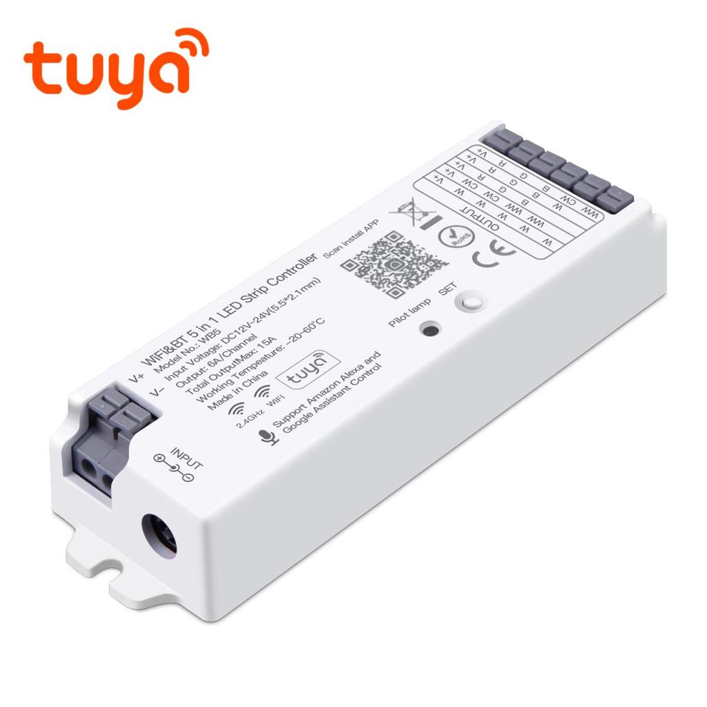 Умный светодиодный RGB-контроллер Tuya WiFi 5 в 1, 12 В-24 В постоянного тока, голосовое управление RGBCCT RGBW CCT, одноцветная светодиодная лента Alexa Google Home