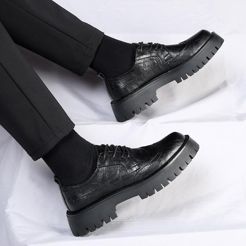 Модные мужские деловые кожаные туфли с круглым носком и толстой подошвой, повседневные туфли в британском ретро-стиле, молодежные формальные оксфорды для мужчин, обувь для отдыха на открытом воздухе