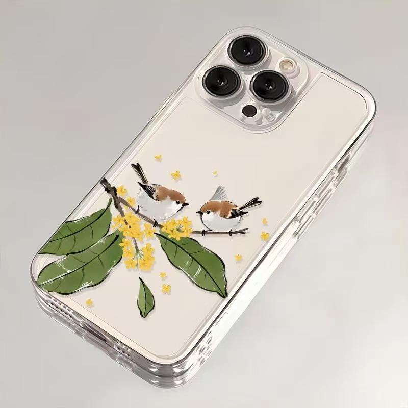 Чехол для iPhone «Ветка и Птичка»: Совместим с iPhone 14, 15 Pro, 16 Pro Max, Ударопрочный, Полное покрытие, Простой дизайн