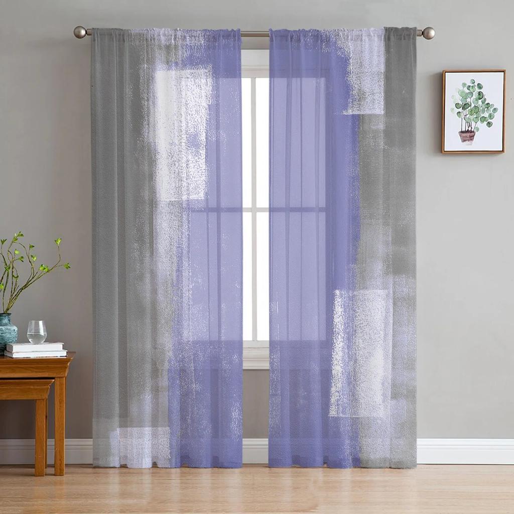 Желто-серые абстрактные художественные текстуры, прозрачные оконные шторы для гостиной, детской спальни, кухни, тюлевая вуаль, подвесная занавеска