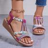 Модные женские босоножки, летние бохо, стразы, повседневные босоножки на платформе, женские с открытым носком, пляжные сандалии на танкетке для женщин