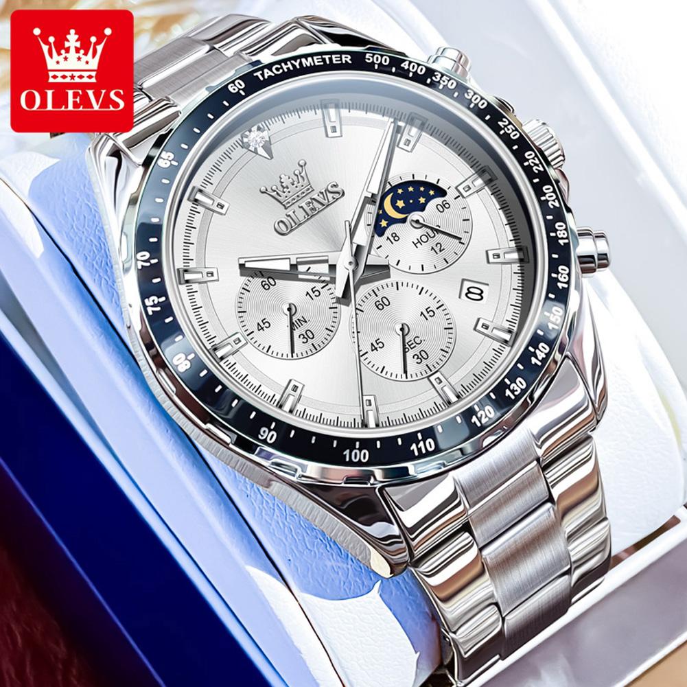 OLEVS Men's Watches Classic Fashion Top Brand Original Quartz Wristwatch for Man Trend Dress Waterproof Luminous Moon Phase Date