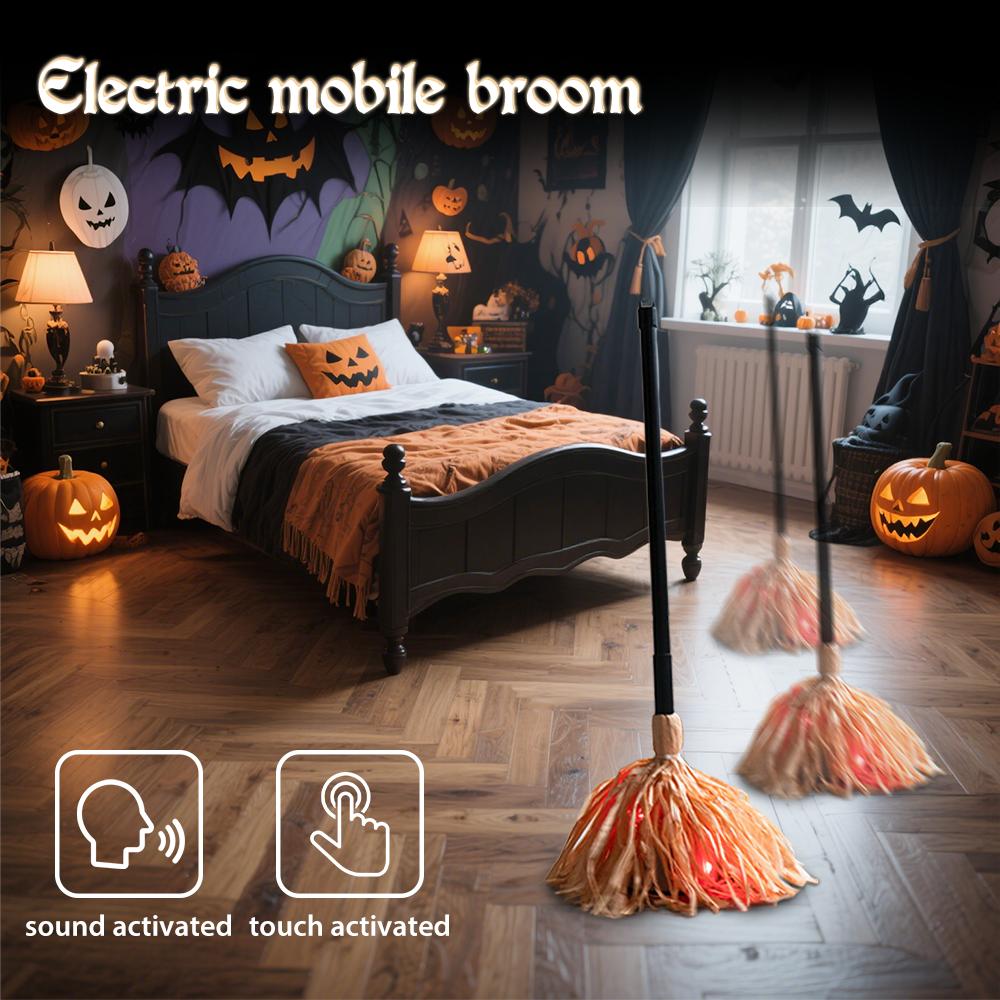 Floating Witch's Broom Halloween Holiday Party Decoration Props Haunted Animated Dancing Broomstick Halloween Decorations