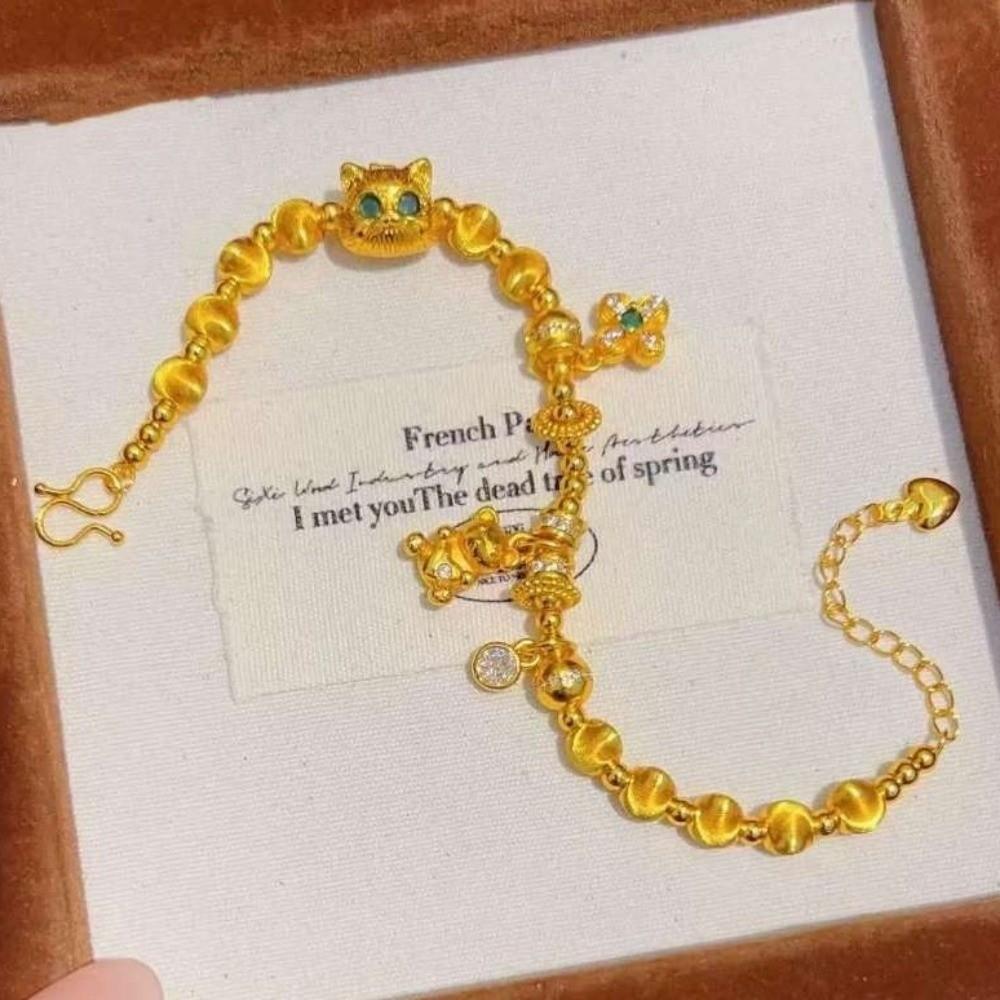 Elegant Enamel Gold Lucky Bead Hand Chain Sand Gold Granulation Dumpy Elephant Bracelet  Banquet