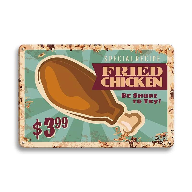 Hot Dog Fresh Hamburgers Metal Signs BBQ Vintage Posters Home Kitchen Wall Decor Iron Plate Painting Fast Food Shop Plaques