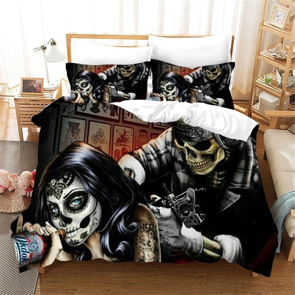 Skull Skeleton Satanic Goat Skull Bedding Sets Night Blue Satanic ,Children's Birthday GiftTeenagers adulte Duvet Cover