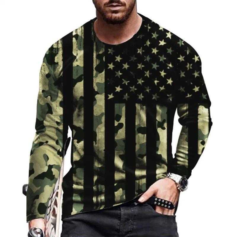 Men's Spring and Autumn Long Sleeve T-shirt Men's Loose Round Neck Hoodie 3D Printed Printed Long Sleeve Top