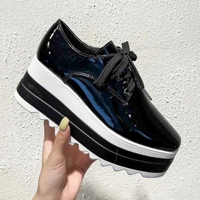 2025 Весна Осень Новые Женские Повседневные Туфли На Платформе Модные Сексуальные Черные Белые Лакированные Кожаные Квадратные Носки Женские Кроссовки Криперс