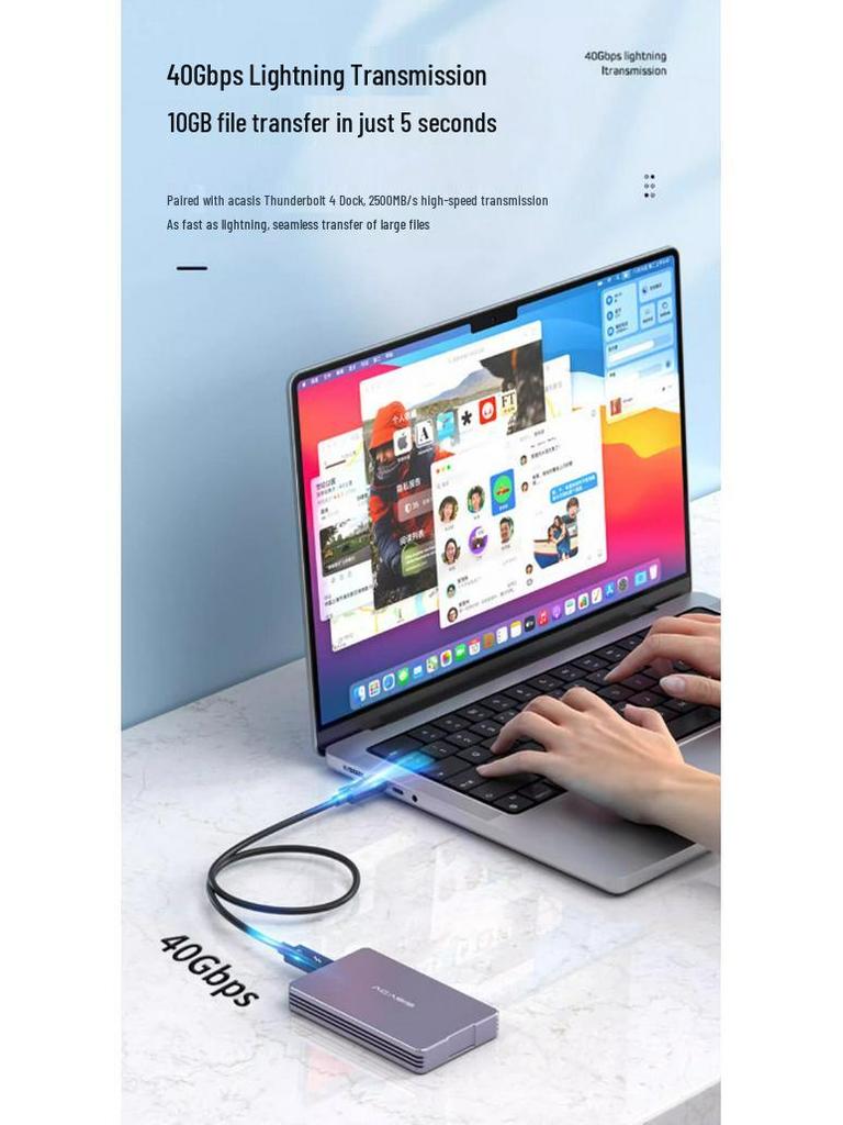 Кабель данных Thunderbolt 4 Type-C Male-to-Male, Высокоскоростной 40 Гбит/с, Зарядка PD 240 Вт, Зеркалирование 8K