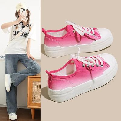 Женские парусиновые туфли на платформе, увеличивающие рост, массивные кроссовки для женщин, модные градиентные повседневные туфли, женская обувь на толстой подошве