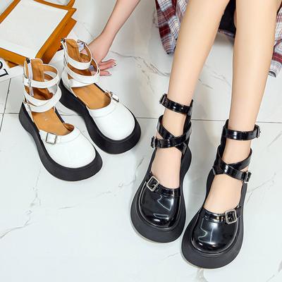 Туфли в стиле Лолиты, туфли на плоской платформе с перекрестной завязкой, женские кожаные повседневные туфли с пряжкой и ремешком на толстой подошве, белые туфли Мэри Джейн 9285c