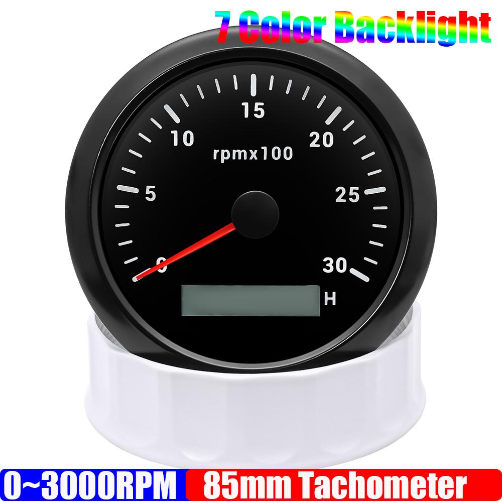 Тахометр 85 мм 3000~7000 об/мин с 7-цветной подсветкой для автомобиля, лодки, яхты, водонепроницаемый указатель, счетчик часов, цифровой счетчик моточасов, 12 В 24 В