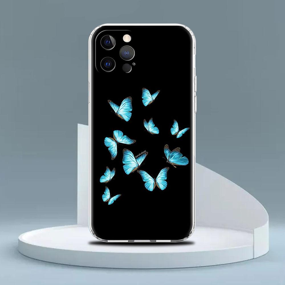 Прозрачный чехол для Apple iPhone 14 13 11 12 Pro 7 8 Plus XR X XS Max 6 6S 14Pro силиконовый чехол для телефона красивый розовый бабочка