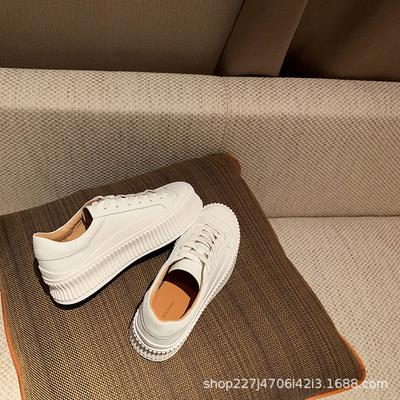 Кожаные туфли-бисквиты новая весна и осень белые туфли женские увеличение роста дышащие универсальные толстая подошва обувь тренд