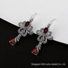 Ethnic Style Red Garnet Dangle Earrings, Sterling Silver S925, European & American Versatile Jewelry