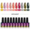 10 шт., набор гелей для ногтей, УФ-лак для ногтей, гель-лаки, замачиваемые УФ-светодиодные полупостоянные 8 мл, набор гелей для ногтей, лак для дизайна ногтей, лак для дизайна ногтей