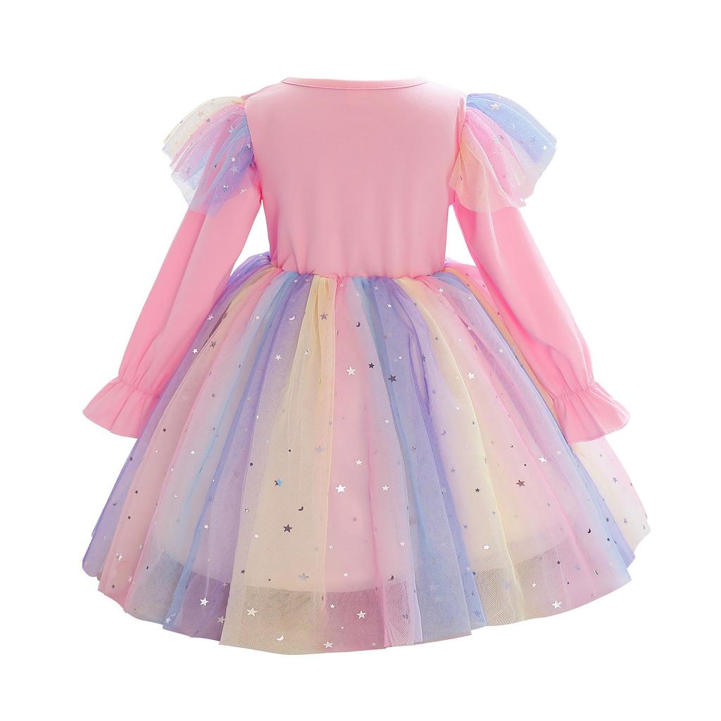 2024 New Spring Autumn Toddler Daily Girls Dresses Long Sleeve Sequin Unicorn Princess Costume Tutu Party Xmas Gift 3-10 Years