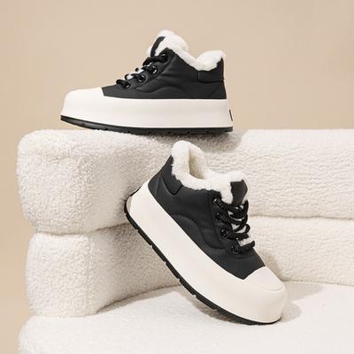 Зимние бархатные хлопчатобумажные женские туфли на толстой подошве, маленькие белые туфли на меху, зимние ботинки Joker для отдыха.