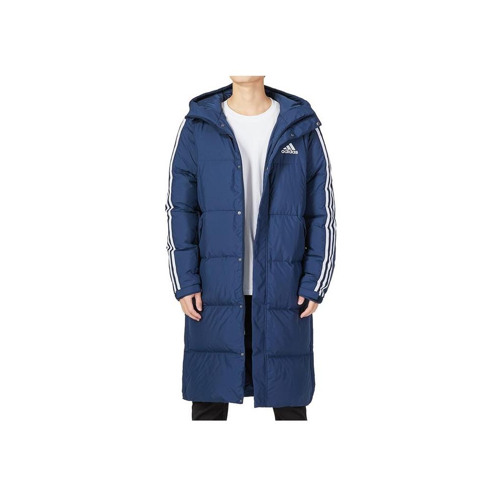 Adidas Solid Color Print Logo Zip Hooded Down Jacket Unisex Outerwear Navy-Blue HN2101