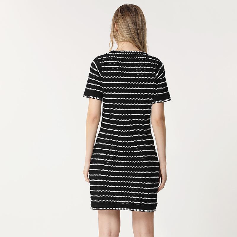 Spring/Summer Knitted A-line Dress: Breathable Striped Cutout Design for Everyday Wear