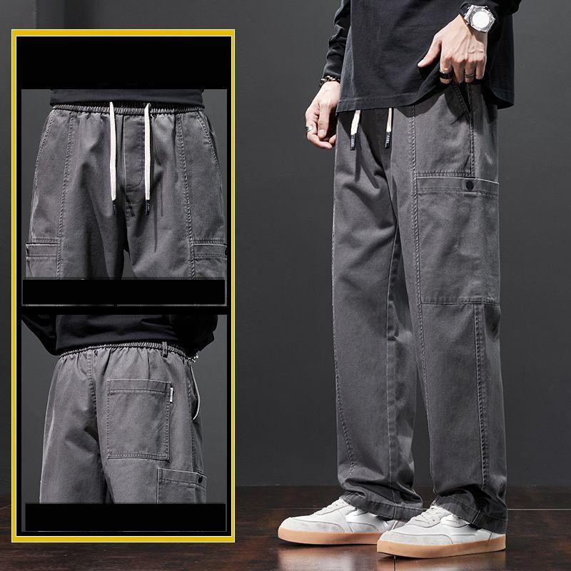 Spring and Autumn Men's Cargo Pants Solid Color Work Wear Straight Thick Casual Pant Korean Jogger Trousers Male