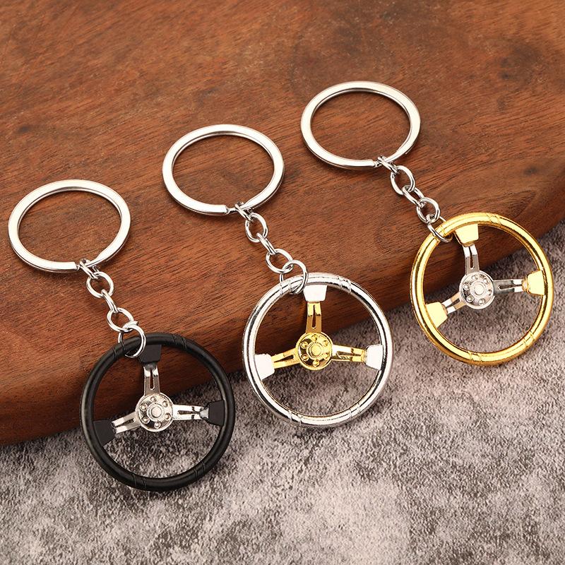Mini Steering Wheel Keychain Non-Fading Metallic Finish Sturdy Design Key Accessory for Car Racers Hobby Collection