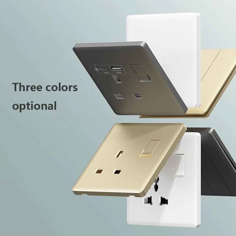 UK 13A Wall Power Socket with USB Type-c 18W Quick Charge Outlet Plug,White Universal Light Switch Double Usb Electrical Socket