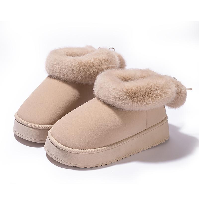 Mingsheng Platform Cotton Shoes Winter Home Wool Slippers Autumn and Winter Wear Non-slip Plush High-top Snow Boots
