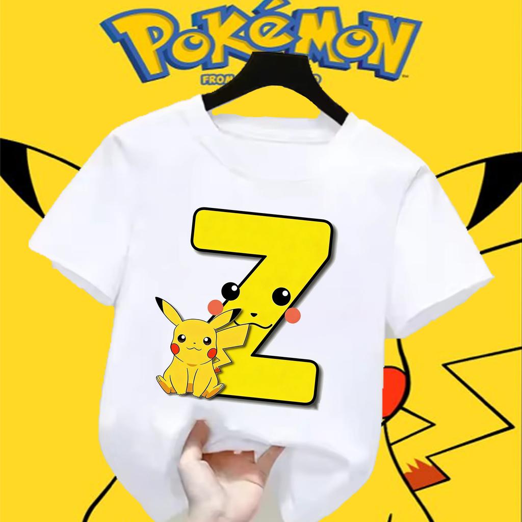 Anime Pokemons Tshirts for Children Pikachu Cartoon Letter Printed Shortsleeved Top Boys Girls Summer Fashion Sports Tshirt