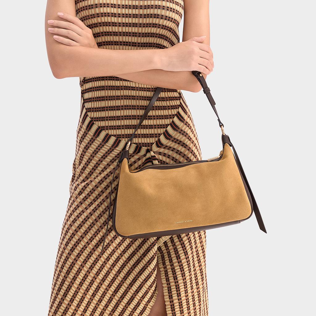 Charles & Keith Simple Commuter Suede-Like Synthetic Leather Shoulder Bag Women Shoulder Bag Beige Multicolor CK2-20671783-1