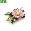 Enamel Sparkling Flowers Wedding Brooches For Women Alloy Purple Flower Green Leaves Pins Christmas Gifts