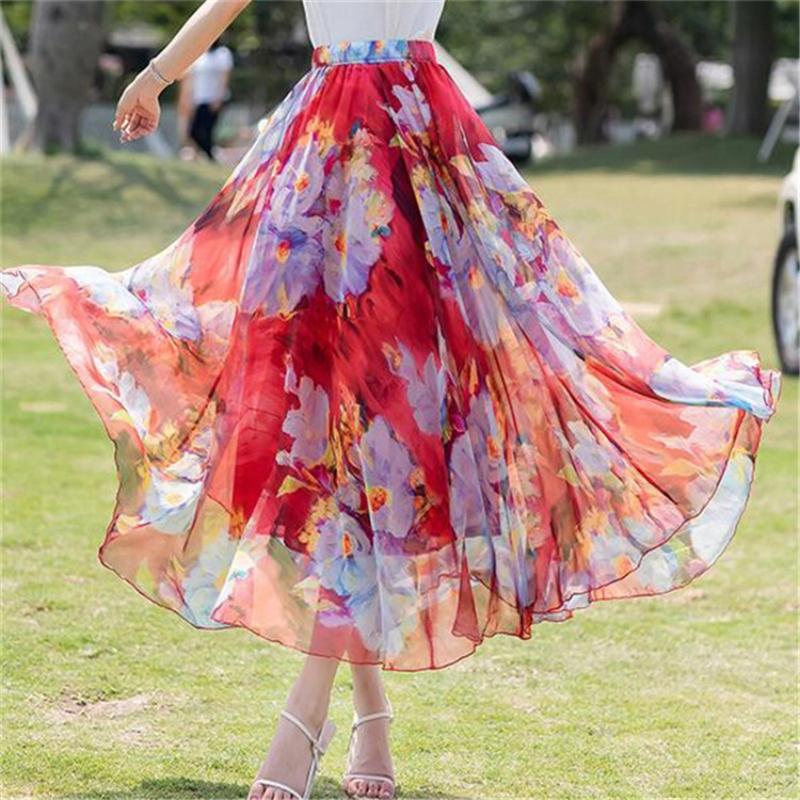 Tooxika Chiffon Skirt, Floral Holiday Style Beach Skirt