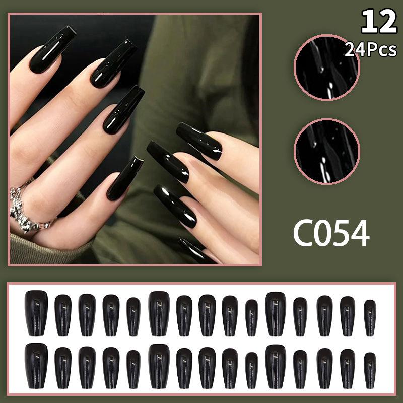 24 шт. однотонных цветных накладных ногтей с гелем на окрашенных многоразовых минималистичных стилях, быстросъемных, полностью готовых накладных ногтей