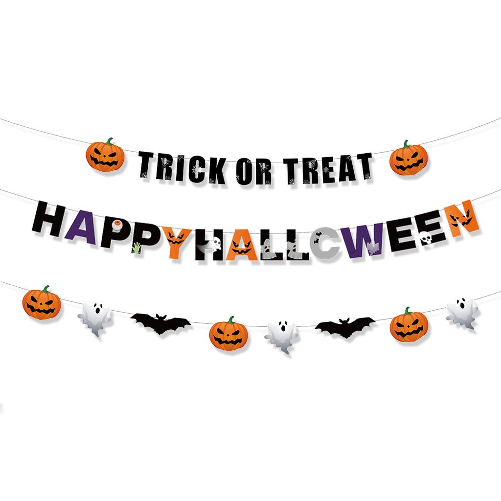 Halloween Decoration Paper Flag Bar Party Arrangement Ghost Festival Pumpkin Black Bat Latte Flower Customization