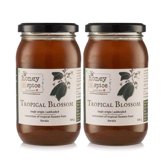 Honey and Spice Tropical Blossom Honey 100% Raw Natural Honey From the Plantations of Kerala Made by Apis Cerana Bees 500 g- Pack of 2