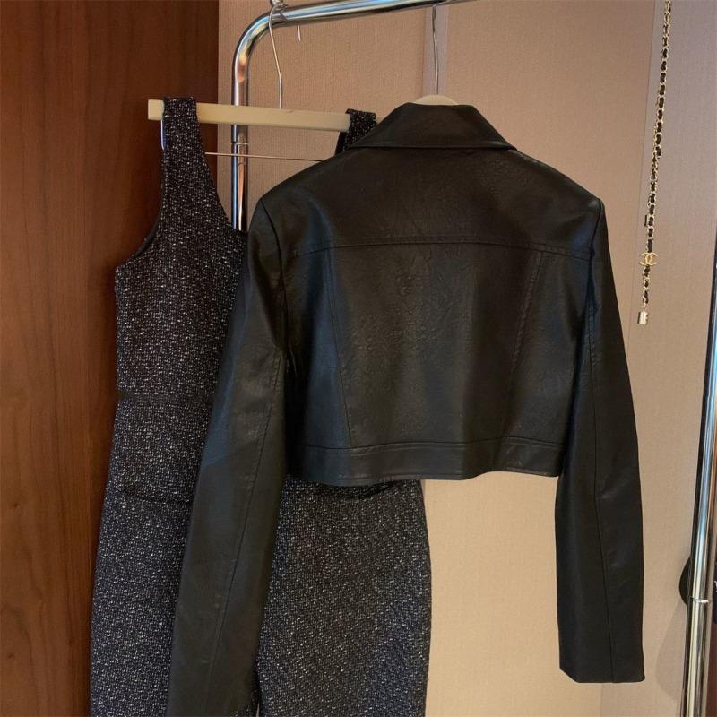 Классическая американская куртка для мотоциклистов для женщин, приталенная короткая куртка из искусственной кожи на молнии