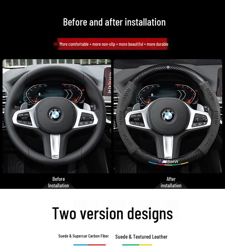 BMW X3 Steering Wheel Cover 2008-2025, Ultra-Thin Carbon Fiber Suede for All Drivers