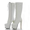 Модные черные белые женские высокие сапоги Брендовые сапоги до колена Женские сексуальные роскошные каблуки на платформе со шнуровкой Фетиш Зимняя обувь Большой размер 45